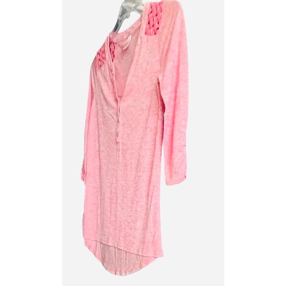 NO BO LONG SLV, PULL-OVER, V-NECK TOP, JUNIORS, M (7/9)-PINK, LACE ON SHOULDERS - Picture 3 of 12